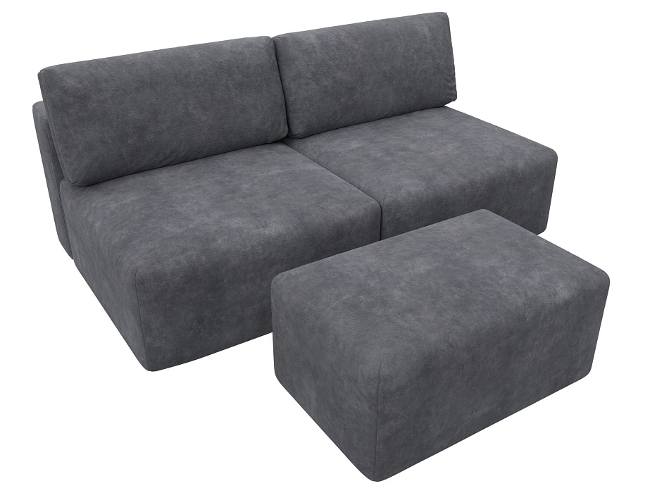 Диван прямой модульный с пуфом Лига-060 НПБ (brut 16 темно-серый)