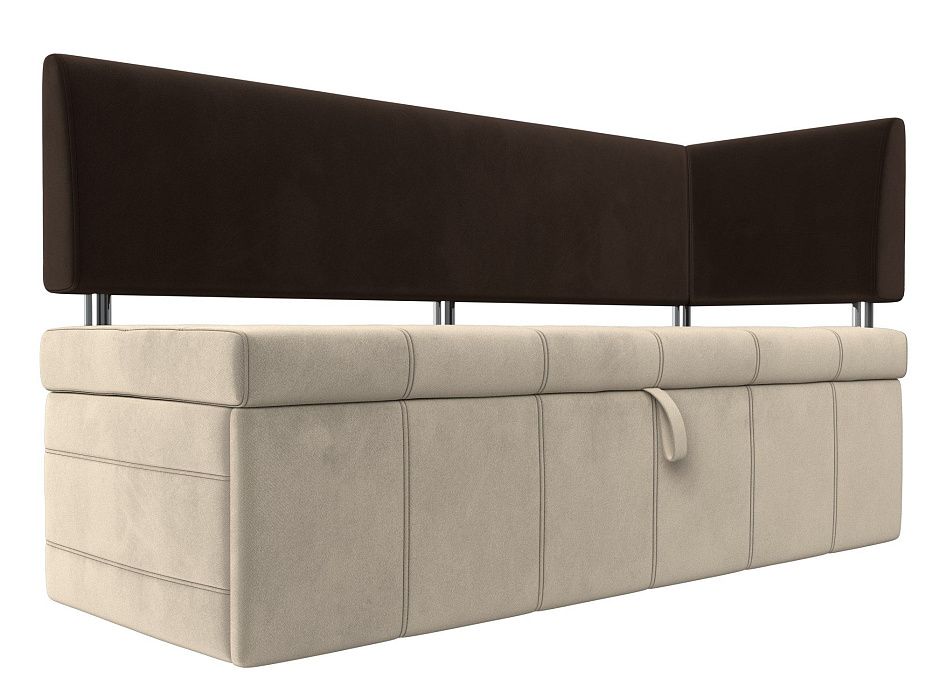 Кухонный прямой диван Стоун с углом правый (бежевый\коричневый цвет)