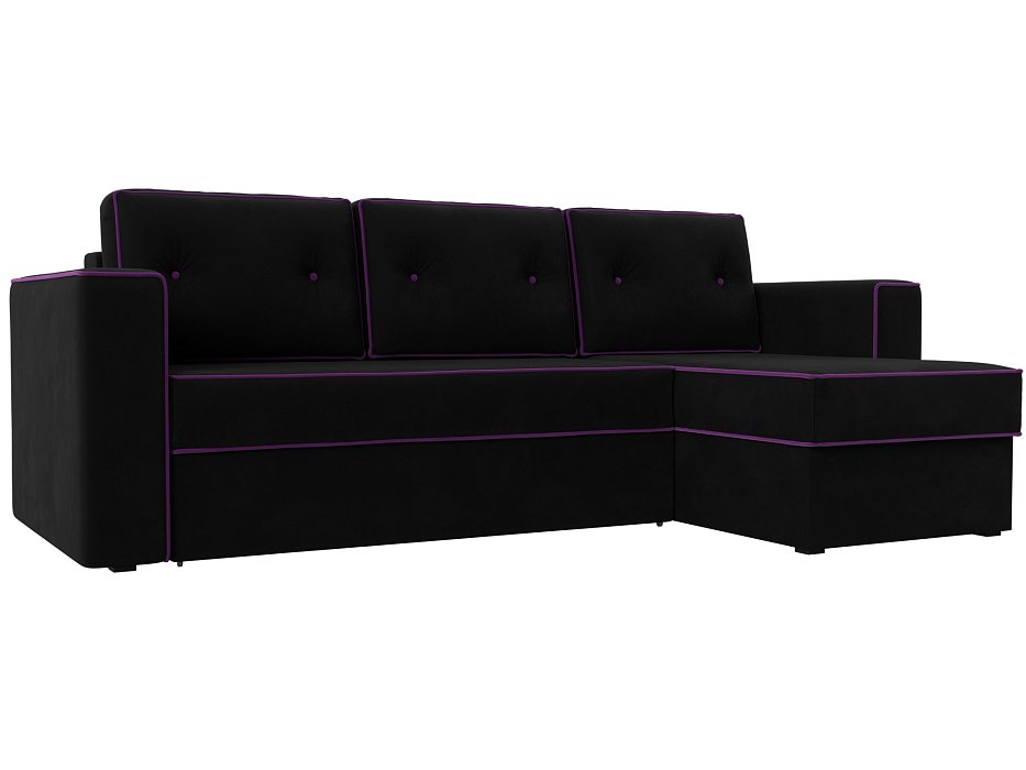 Угловой диван Принстон правый угол (черный\фиолетовый цвет)