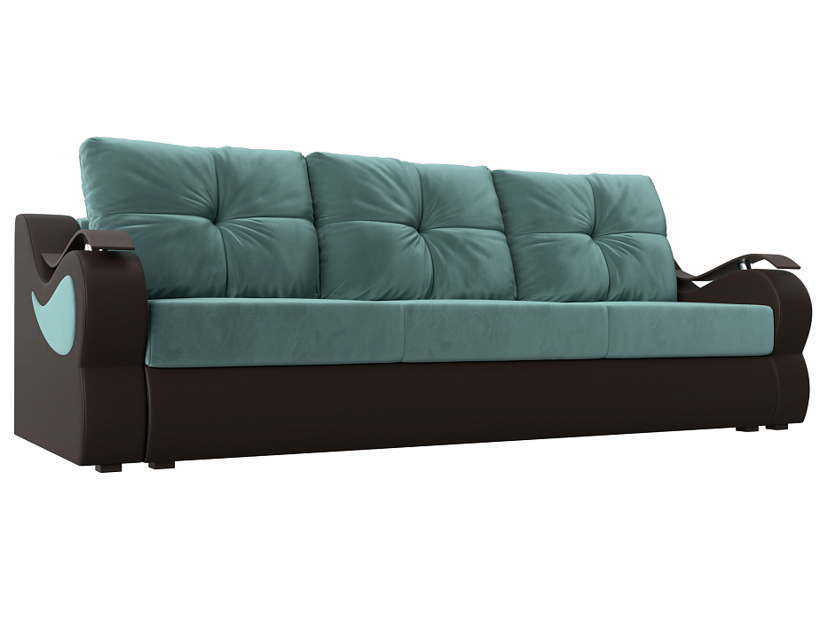 Прямой диван Меркурий еврокнижка (бирюзовый\коричневый цвет)