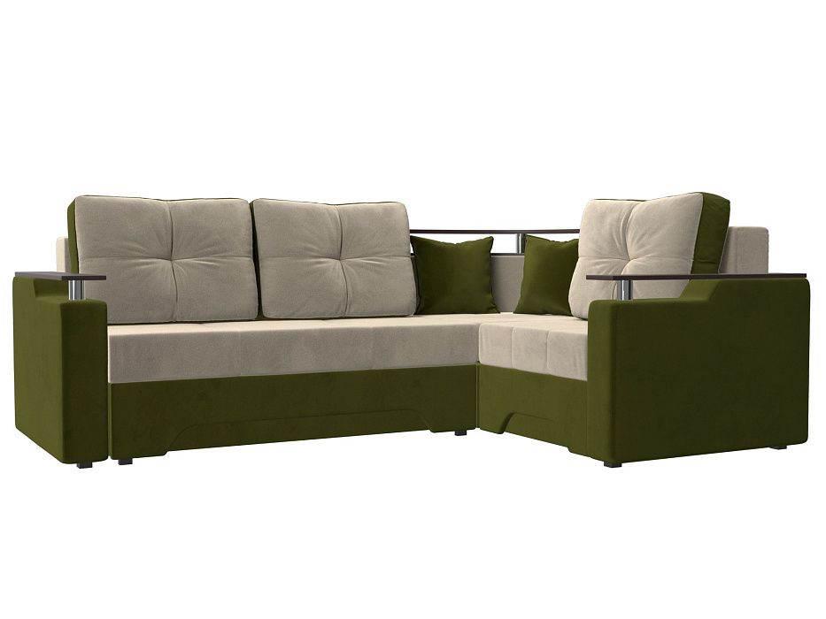 Угловой диван Комфорт правый угол (бежевый\зеленый цвет)