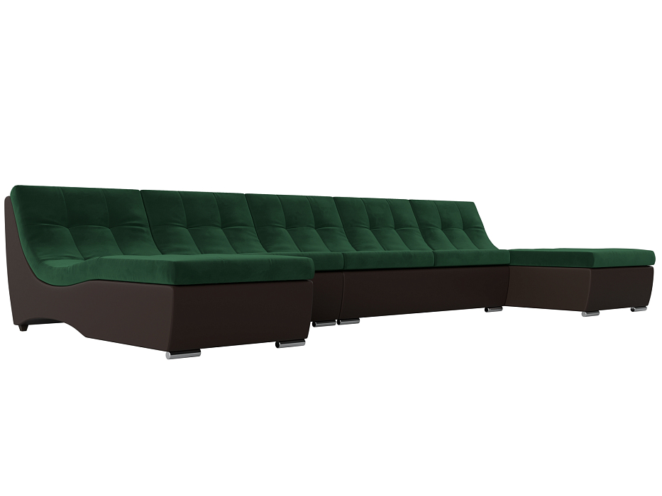 П-образный модульный диван Монреаль Long (зеленый\коричневый цвет)