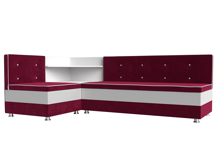 Кухонный угловой диван Милан левый угол (бордовый\белый)