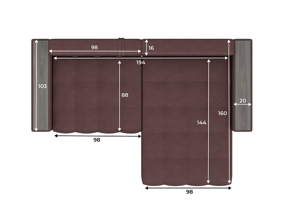 Диван угловой с декором Лига-049 НПБ (joly 09 бордовый)