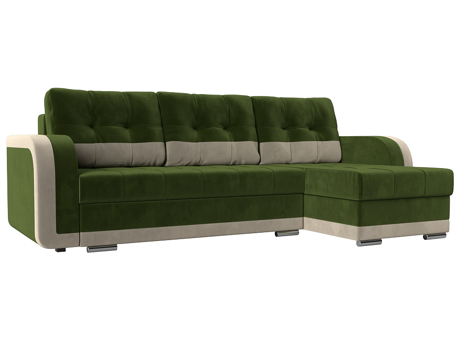 Угловой диван Марсель правый угол (зеленый\бежевый цвет)
