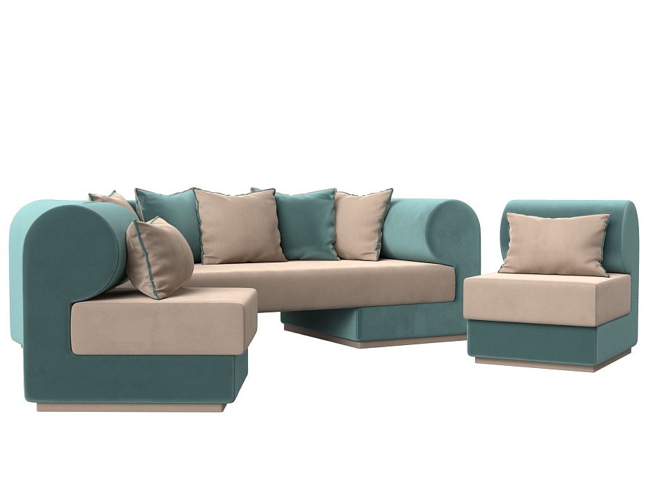 Набор Кипр-3 (диван, 2 кресла) (бежевый\бирюзовый цвет)