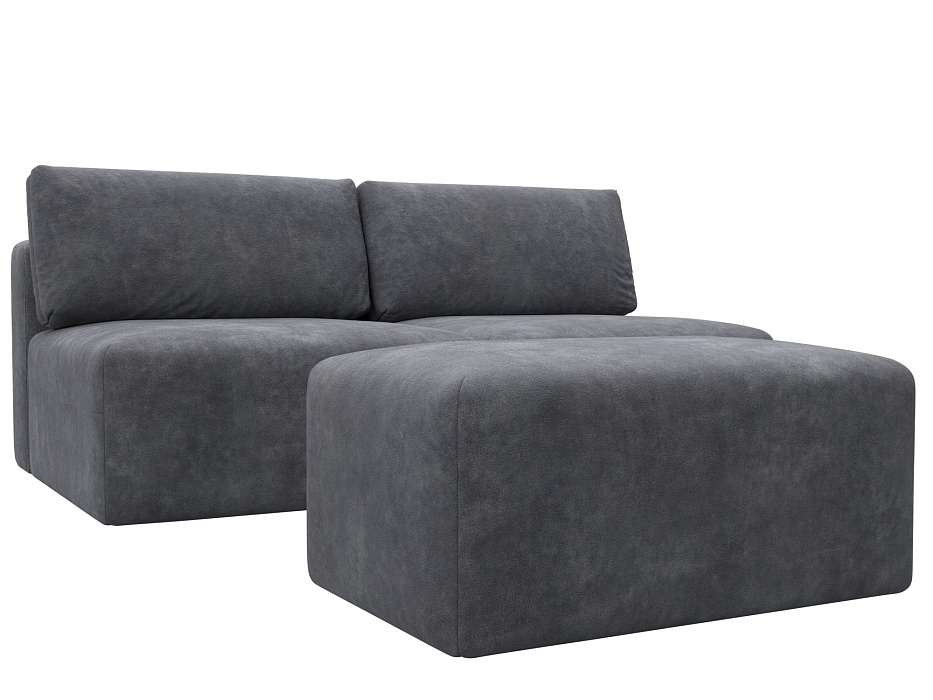 Диван прямой модульный с пуфом Лига-060 НПБ (brut 16 темно-серый)